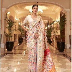 Anarva Women's Kashmiri Pashmina Jamawar Woven Banarasi Silk Saree With Blouse Piece