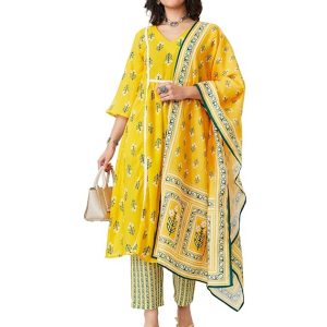Myx Women's Printed A-line Kurta Pant Set with Dupatta