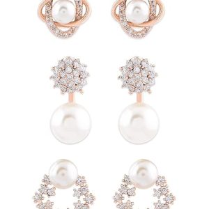 Zaveri Pearls Combo of 3 Cubic Zirconia & Pearls Contemporary Stud Earrings For Women-ZPFK10381