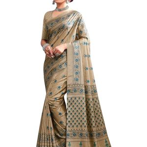 Anarva Women's Printed Cotton Silk Saree With Unstitched Blouse Piece